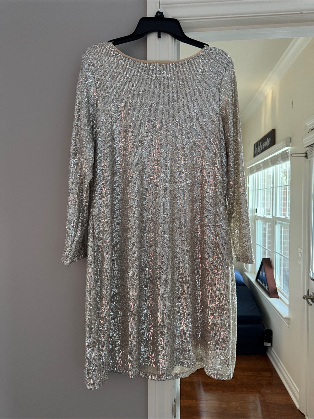 Silver Sequin Party Dress - Elegant Long Sleeve Cocktail Dress